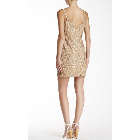 NWT $698 ALICE + OLIVIA Sz 8 AVALON EMBELLISHED BEADED MINI SLIP DRESS NUDE - Picture 3 of 9